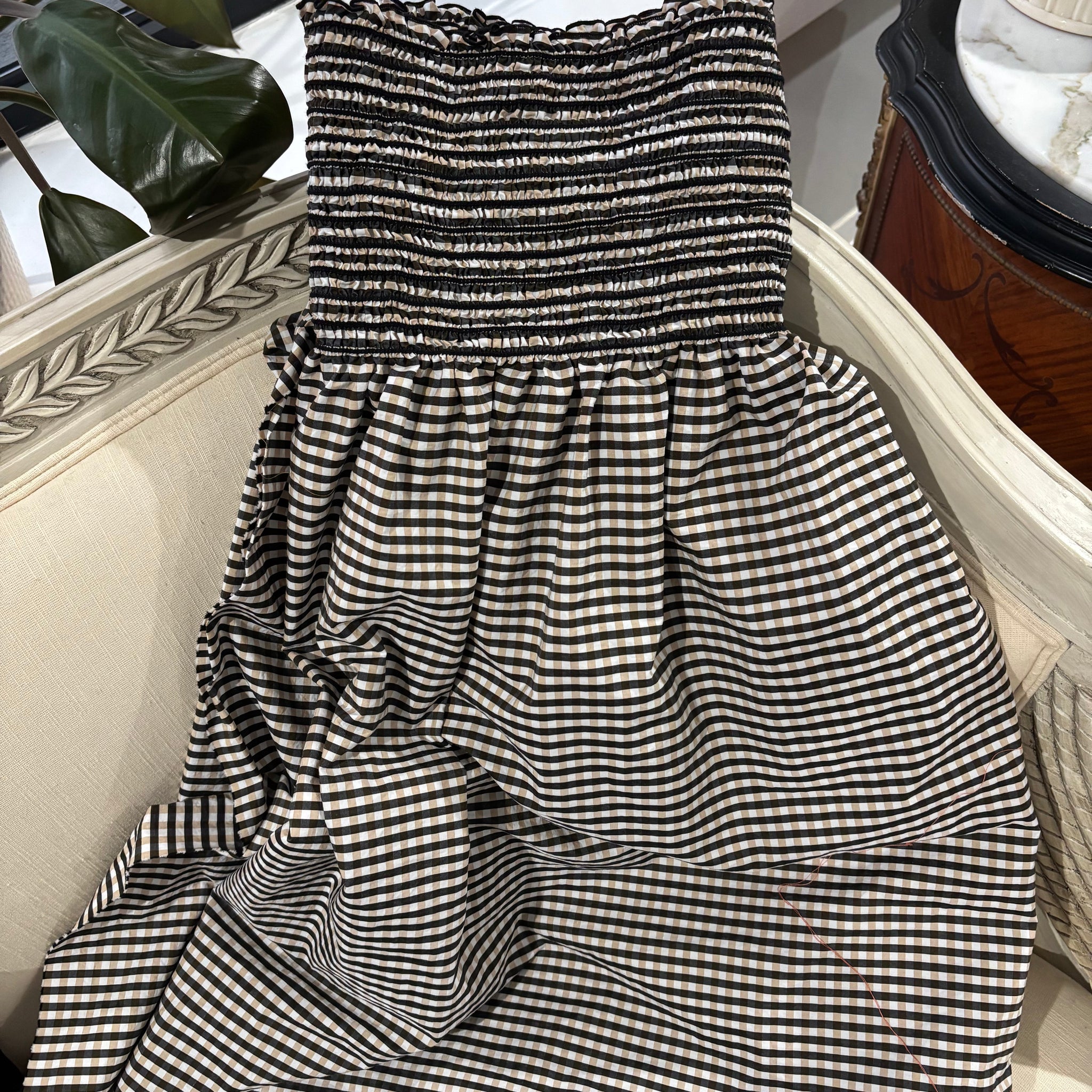 Shirred gingham fabric for dress
